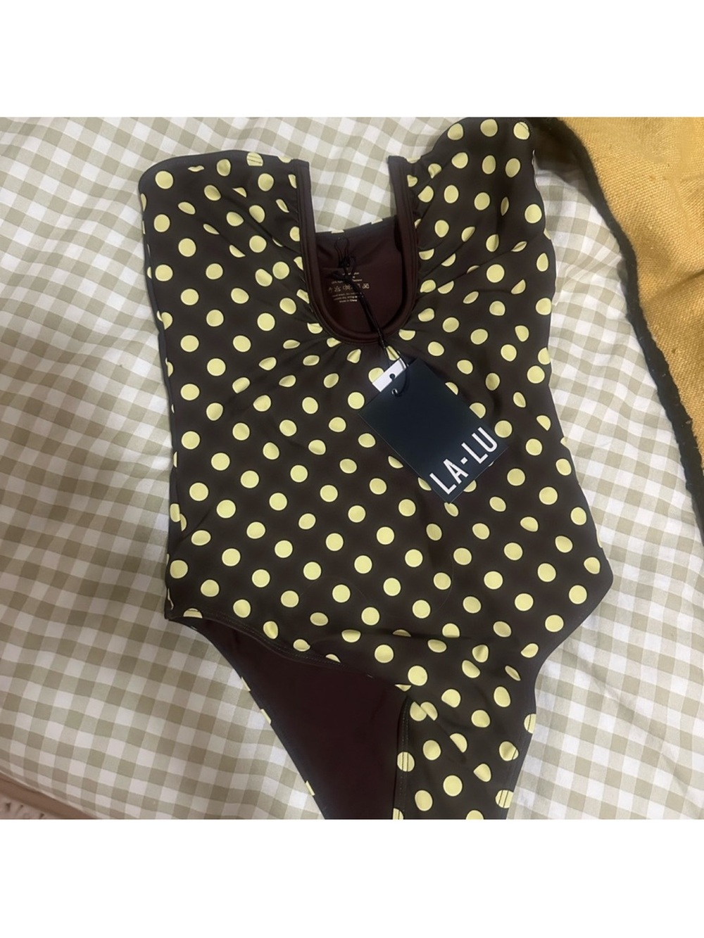 LA-LU Polka Dot One-Piece Swimsuit in Yellow and Brown